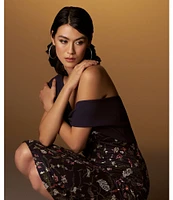 JS Collections Floral Pattern Embroidered Mesh One Shoulder Short Sleeve Asymmetrical Twit Sheath Midi Dress