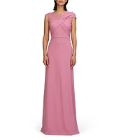 JS Collections Jordyn Illusion Round Neck Twist Front Pleated Bodice Crepe Aline Gown