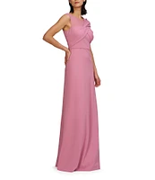 JS Collections Jordyn Illusion Round Neck Twist Front Pleated Bodice Crepe Aline Gown