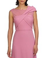 JS Collections Jordyn Illusion Round Neck Twist Front Pleated Bodice Crepe Aline Gown
