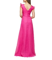 JS Collections Julie Double V-Neck Ruffle Front Organza A-Line Gown