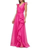 JS Collections Julie Double V-Neck Ruffle Front Organza A-Line Gown
