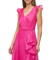 JS Collections Julie Double V-Neck Ruffle Front Organza A-Line Gown