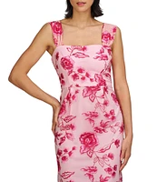 JS Collections Julieta Square Neck Floral Embroidered Mesh Sheath Gown