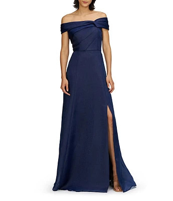 JS Collections Off The Shoulder Pleated Bodice Organza Aline Gown