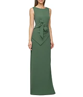 JS Collections Tianna Gown Round Neck Bow Front Stretch Crepe Column Gown