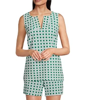 Jude Connally Coordinating Alexa Petite Rattan Print Split V-Neck Sleeveless Tank Top