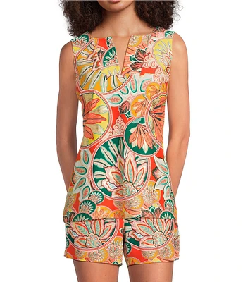 Jude Connally Alexa Gold Foiled Stained Glass Print Split V-Neck Sleeveless Tank Top
