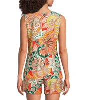 Jude Connally Alexa Gold Foiled Stained Glass Print Split V-Neck Sleeveless Tank Top