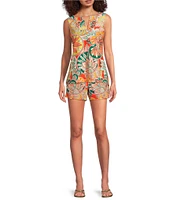 Jude Connally Alexa Gold Foiled Stained Glass Print Split V-Neck Sleeveless Tank Top