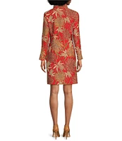 Jude Connally Anna Jude Cloth Stretch Knit Wrinkle-Free Classic Mums Print High Stand Collar Long Sleeve Shift Dress