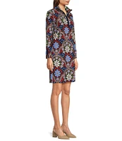 Jude Connally Anna Jude Cloth Stretch Knit Wrinkle-Free Felicity Floral Print High Stand Collar Long Sleeve Shift Dress