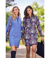 Jude Connally Anna Jude Cloth Stretch Knit Wrinkle-Free Felicity Floral Print High Stand Collar Long Sleeve Shift Dress