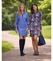 Jude Connally Anna Jude Cloth Stretch Knit Wrinkle-Free Felicity Floral Print High Stand Collar Long Sleeve Shift Dress