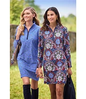 Jude Connally Anna Jude Cloth Stretch Knit Wrinkle-Free Felicity Floral Print High Stand Collar Long Sleeve Shift Dress