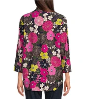 Jude Connally Belinda Autumn Blooms Print Jude Cloth Stretch Knit Wrinkle-Free Stand Collar Stand Collar 3/4 Sleeve Top