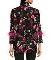 Jude Connally Belinda Floral Menagerie Print Jude Cloth Stretch Knit Wrinkle-Free Stand Collar 3/4 Sleeve Top