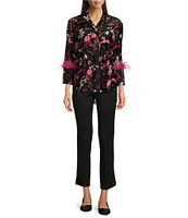 Jude Connally Belinda Floral Menagerie Print Jude Cloth Stretch Knit Wrinkle-Free Stand Collar 3/4 Sleeve Top