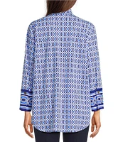 Jude Connally Belinda Terrace Geo Print Jude Cloth Stretch Knit Wrinkle-Free Stand Collar Stand Collar 3/4 Sleeve Top
