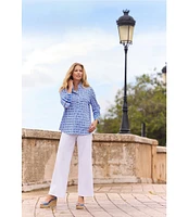 Jude Connally Belinda Terrace Geo Print Jude Cloth Stretch Knit Wrinkle-Free Stand Collar Stand Collar 3/4 Sleeve Top
