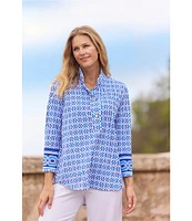 Jude Connally Belinda Terrace Geo Print Jude Cloth Stretch Knit Wrinkle-Free Stand Collar Stand Collar 3/4 Sleeve Top