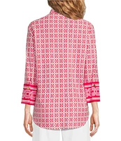 Jude Connally Belinda Terrace Geo Print Jude Cloth Stretch Knit Wrinkle-Free Stand Collar Stand Collar 3/4 Sleeve Top