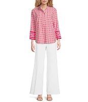 Jude Connally Belinda Terrace Geo Print Jude Cloth Stretch Knit Wrinkle-Free Stand Collar Stand Collar 3/4 Sleeve Top