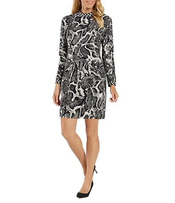 Jude Connally Cameron Jude Cloth Python Printed Crew Neck Long Sleeve Dress