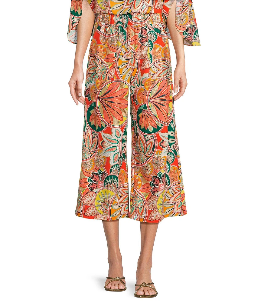 Jude Connally Campbell Stained Glass Print Elastic Waist Wide Leg Cropped Coordinating Pants