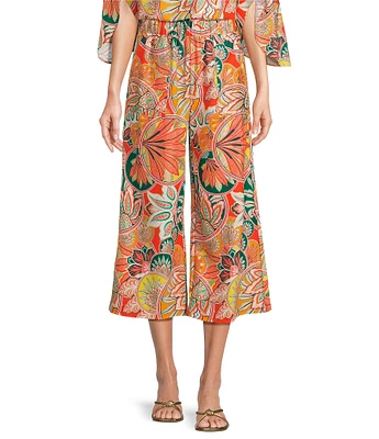 Jude Connally Campbell Stained Glass Print Elastic Waist Wide Leg Cropped Coordinating Pants