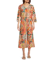 Jude Connally Campbell Stained Glass Print Elastic Waist Wide Leg Cropped Coordinating Pants
