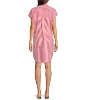 Jude Connally Carter Stripe Print Point Collar Short Sleeve Shirt Dress