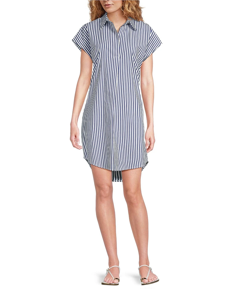 Jude Connally Carter Stripe Print Point Collar Short Sleeve Shirt Dress