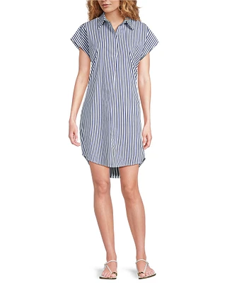 Jude Connally Carter Stripe Print Point Collar Short Sleeve Shirt Dress