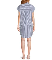 Jude Connally Carter Stripe Print Point Collar Short Sleeve Shirt Dress