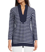 Jude Connally Chris Everyday Stripe Print Jude Cloth Stretch Knit Mandarin Collar Bracelet Sleeve Coordinating Top