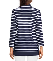 Jude Connally Chris Everyday Stripe Print Jude Cloth Stretch Knit Mandarin Collar Bracelet Sleeve Coordinating Top