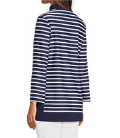 Jude Connally Chris Everyday Stripe Print Jude Cloth Stretch Knit Mandarin Collar Bracelet Sleeve Coordinating Top