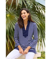 Jude Connally Chris Everyday Stripe Print Jude Cloth Stretch Knit Mandarin Collar Bracelet Sleeve Coordinating Top