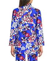 Jude Connally Chris Everyday Twirling Peacock Print Jude Cloth Stretch Knit Mandarin Collar Bracelet Sleeve Coordinating Top