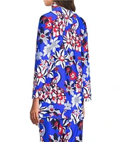 Jude Connally Chris Everyday Twirling Peacock Print Jude Cloth Stretch Knit Mandarin Collar Bracelet Sleeve Coordinating Top