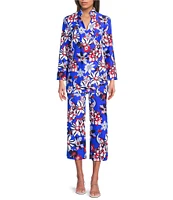 Jude Connally Chris Everyday Twirling Peacock Print Jude Cloth Stretch Knit Mandarin Collar Bracelet Sleeve Coordinating Top