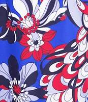 Jude Connally Chris Everyday Twirling Peacock Print Jude Cloth Stretch Knit Mandarin Collar Bracelet Sleeve Coordinating Top