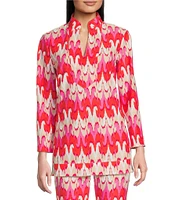 Jude Connally Chris Paradise Ikat Peony Print Jude Cloth Stretch Knit Mandarin Collar Bracelet Sleeve Coordinating Top