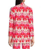 Jude Connally Chris Paradise Ikat Peony Print Jude Cloth Stretch Knit Mandarin Collar Bracelet Sleeve Coordinating Top