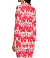 Jude Connally Chris Paradise Ikat Peony Print Jude Cloth Stretch Knit Mandarin Collar Bracelet Sleeve Coordinating Top