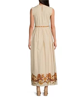 Jude Connally Constance Stretch Poplin Floral Print Ruffle Mock Neck Sleeveless A-Line Maxi Dress