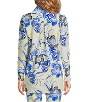Jude Connally Coordinating Hadley Blooming Botanics Print Jude Cloth Knit Point Collar Long Split Roll Cuff Sleeve Tunic