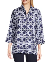 Jude Connally Cricket Bamboo Rattan Print Stand Collar 3/4 Sleeve Top