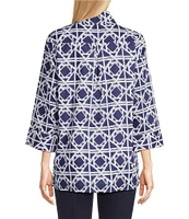 Jude Connally Cricket Bamboo Rattan Print Stand Collar 3/4 Sleeve Top